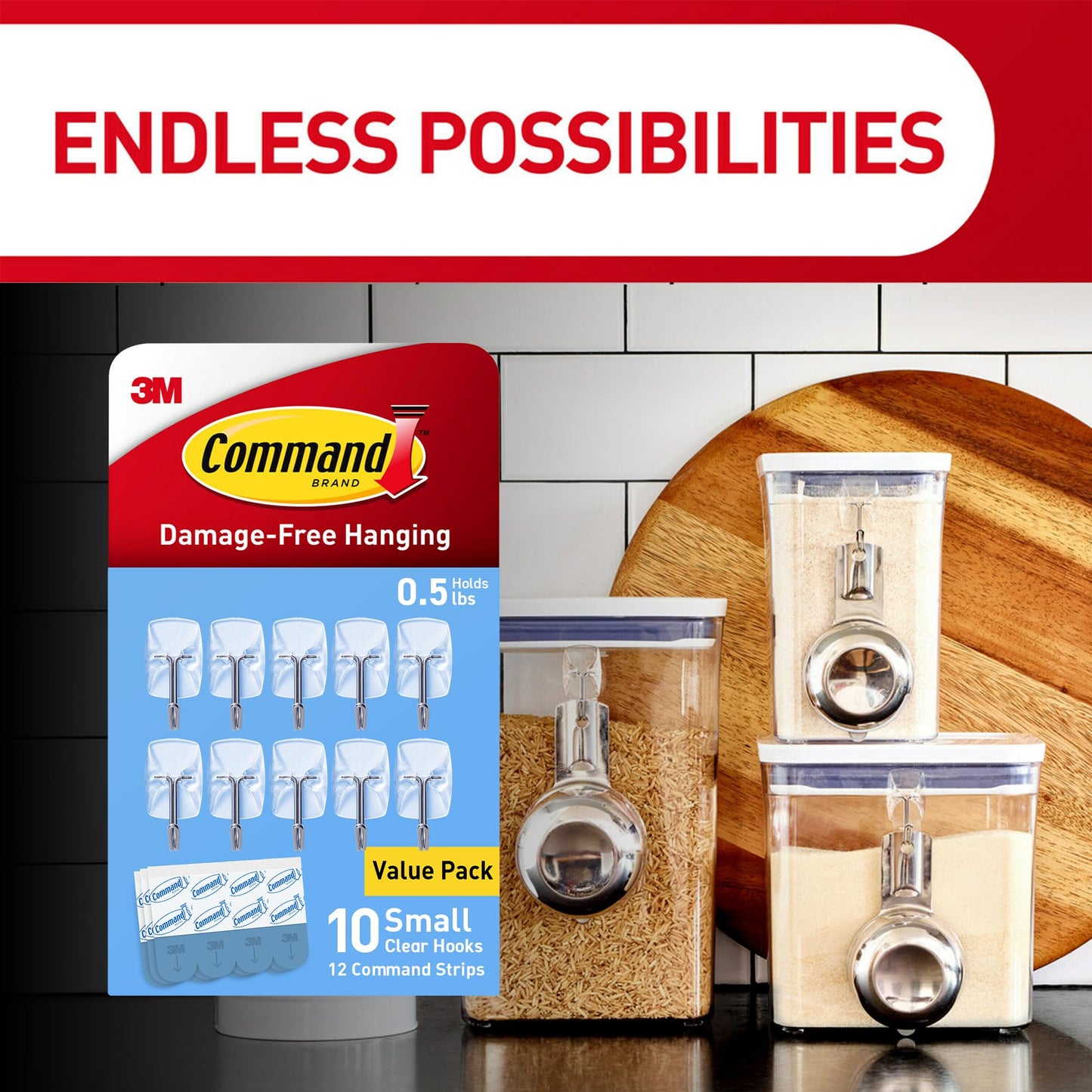 Command Small Clear Wire Toggle Hooks, 20 Wall Hook and 24 Strips, Damage-Free Hanging with Adhesive, Great for Hanging, Organization and Storage, Holds up to 0.5 lb
