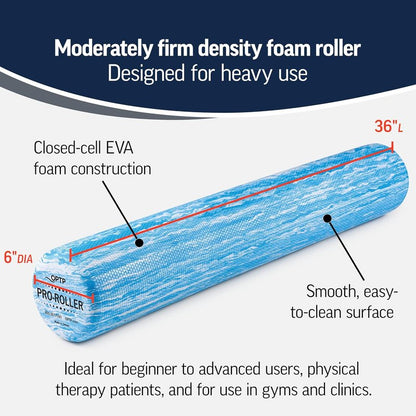 PRO-ROLLER Foam Roller - Standard Density for Back Massage & Deep Tissue Relief | 36" x 6", Blue