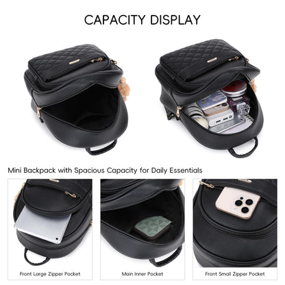 BAGOK Mini Leather Backpack Purse for Women, Small Backpack Purse with Cartoon Charm, Cute Fashion Bag for Girls