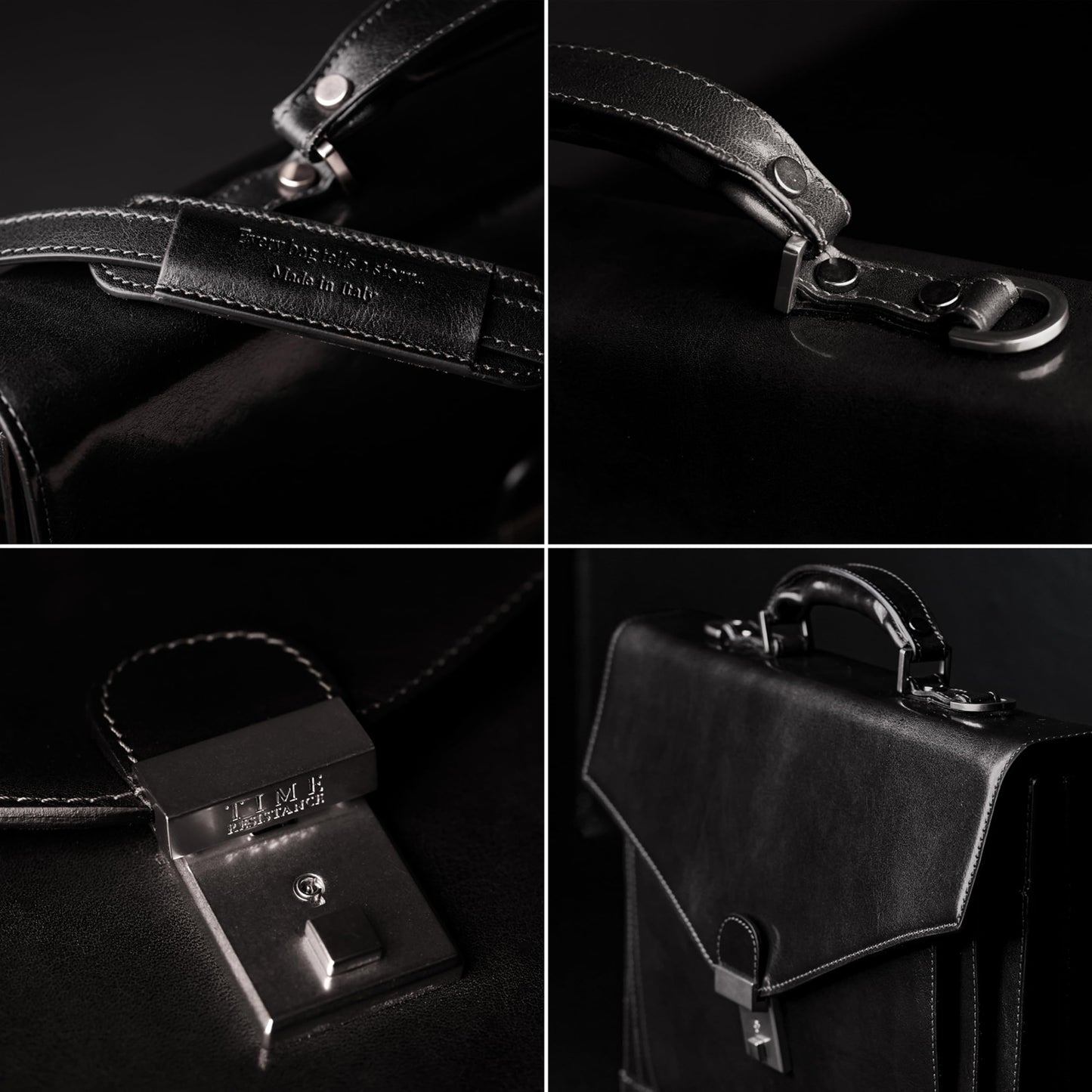 Time Resistance Leather Briefcase for Men - Business Laptop Bag - Italian Handmade Leather Bag - Attache - Gift Box Included (Black)
