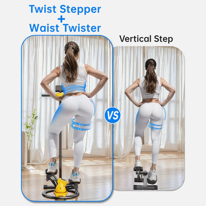 seanleecore Twist Stepper with Handlebar, High-Resistance Stair Stepper Machine for Home Workout, Step + Twist Cardio Exercise Equipment, 300 lb Capacity Quiet Compact Rock Stepper with LCD Monitor