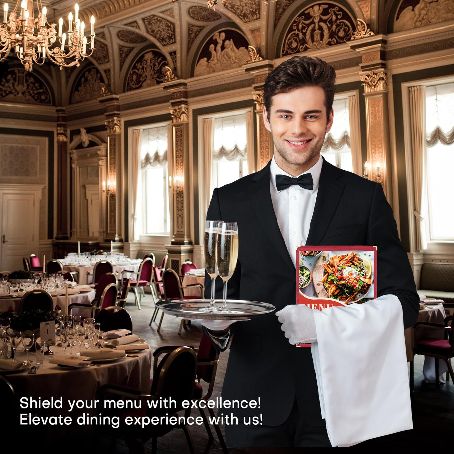FLKQC 10 Pack 8 View Restaurant Menu Covers, Fits 8.5" x 11" Paper, Transparent Recipe Menu Covers Holders for Kitchen, Drink, Wine Menu Covers Burgundy (10, 8.5"x 11" (4 Page, 8 View))
