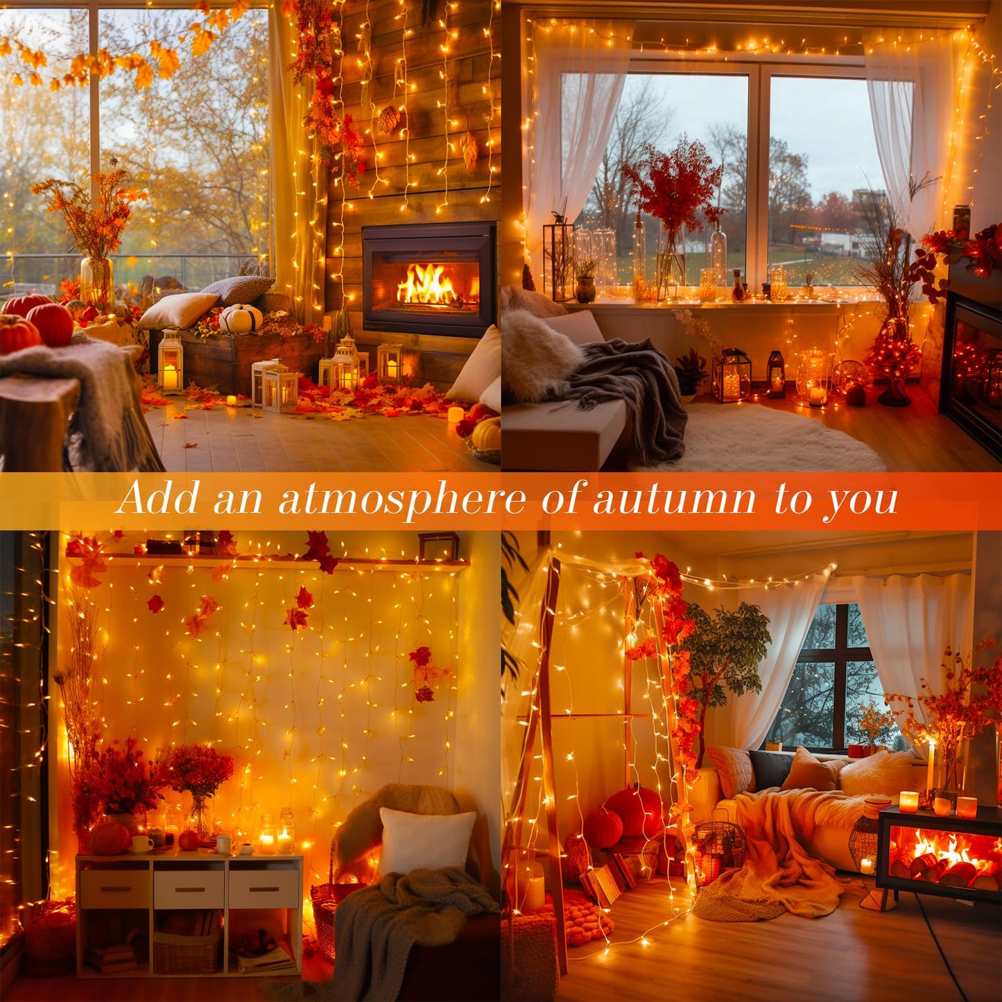 JMEXSUSS Connectable 33ft Orange Christmas Lights Indoor, 100 LED Orange String Lights Clear Wire, 8 Modes Outdoor Christmas Twinkle Light Plug in for Tree Party Decoration
