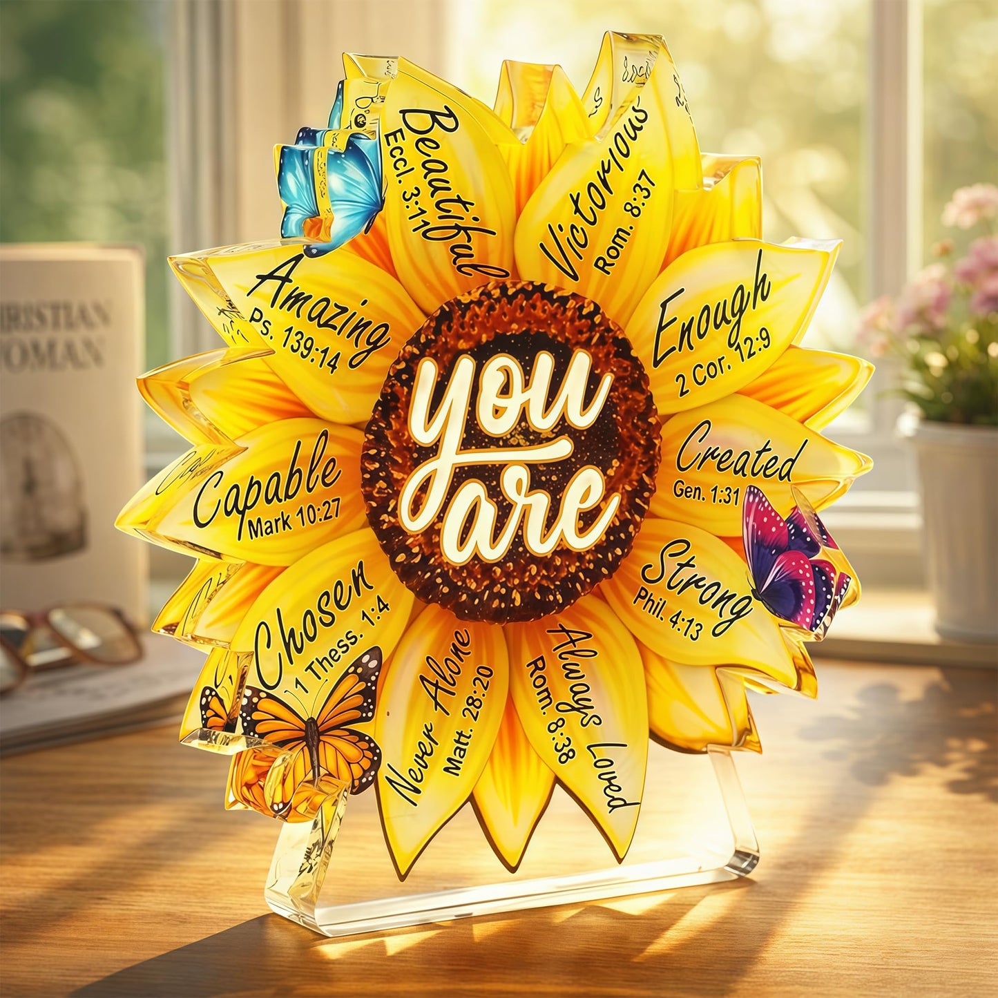 Christian Gifts for Women Acrylic Decor, Religious Gift for Women, Birthday Gifts, Bible Verse Sunflower Decor, Inspirational Scripture Gift for Her Mom Daughter Sister Aunt Teacher Best Friend
