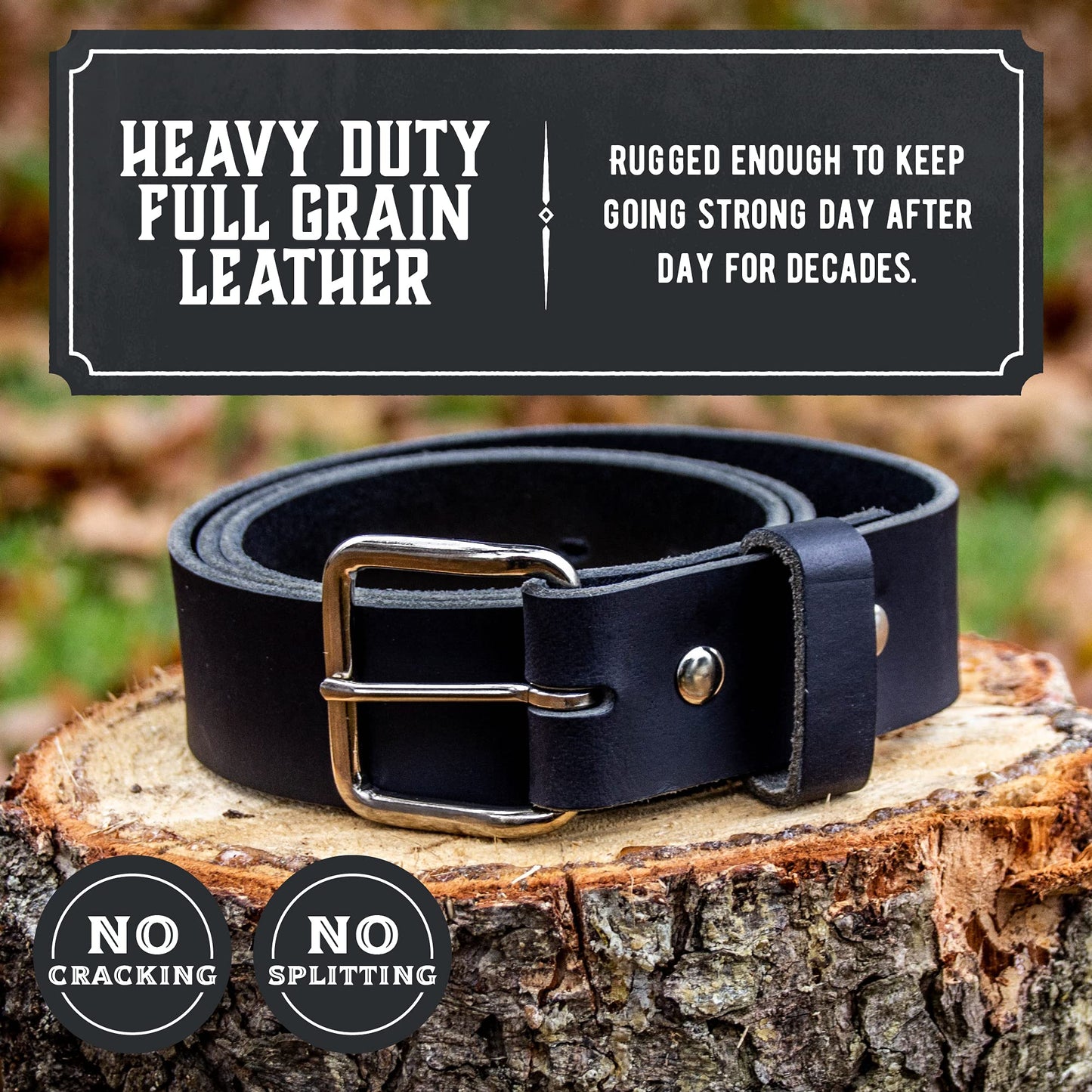Main Street Forge Journeyman Leather Belt | Made in USA | Black w/Silver Buckle | Size 36