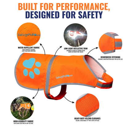 Blaze Orange Reflective Dog Vest, High Visibility in Woods & Hunting Areas