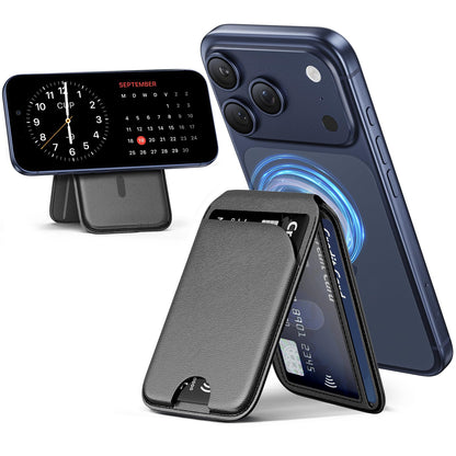 QYQBOON Mag-Safe Wallet Magnetic Wallet for Phone Lightweight Magnetic Phone Pouch Stand Adjustable Leather Mag-Safe Card Holder for iPhone 17/16/15/14/13/12 Series, Not for iPhone 13/12 Mini (Black)