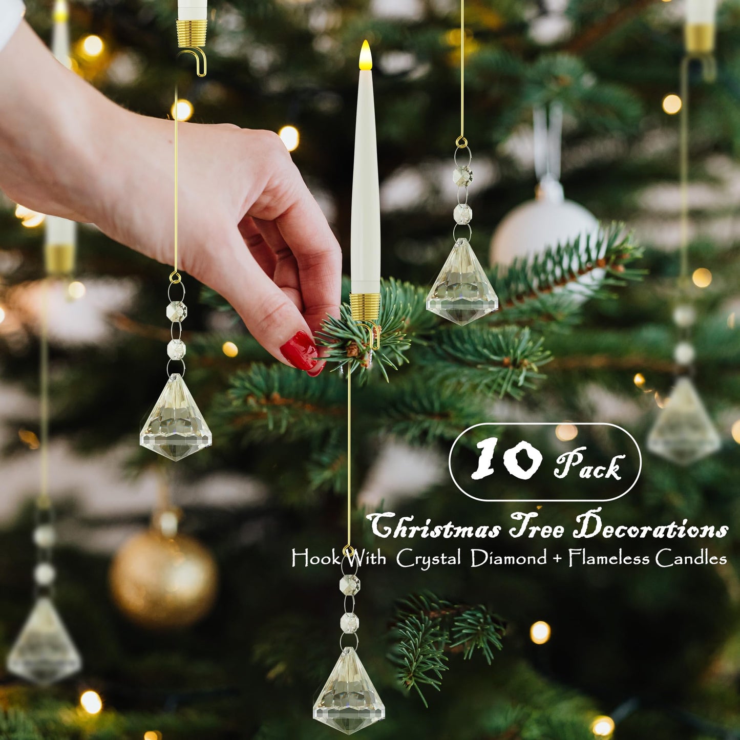 JOIONE Flameless Christmas Tree Candles with Remote, 10 Pack Battery Operated LED Candles with Suction Cup for Christmas Tree, Flickering Flame for Xmas Indoor Decor - Diamond