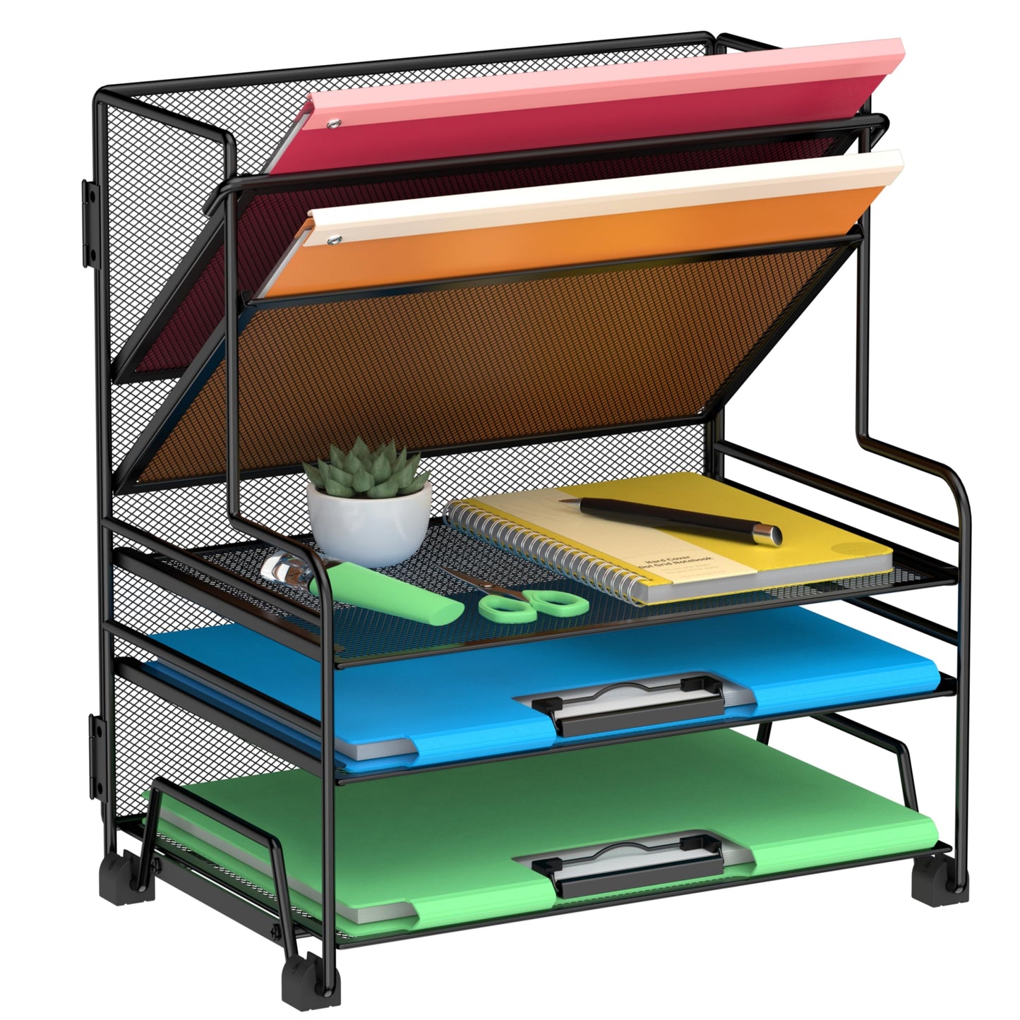 Desk File Organizer, 3-Tier Letter Tray Paper Organizer and 2-Pocket Metal Hanging Basket for Office School Classroom Organization