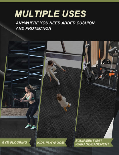 innhom Gym Flooring Gym Mats Exercise Mat for Floor Workout Mat Foam Floor Tiles for Home Gym Equipment Garage, 12 Black