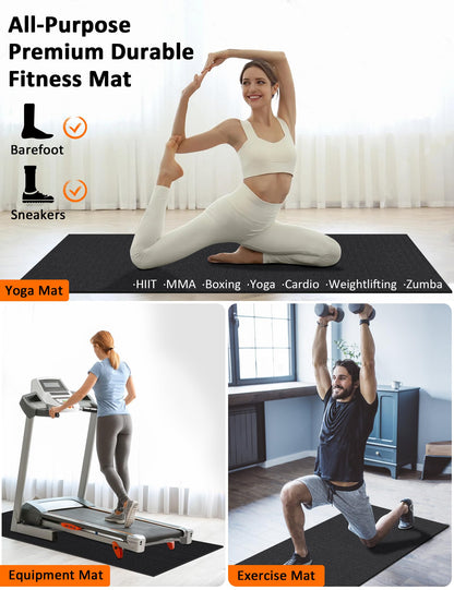 Large Workout Mat 6'x2' & 6'x4' - Home Gym Flooring for Weightlifting, Jump Rope, MMA, Yoga, Cardio, Stretch, Plyo, HIIT - Shoe-Friendly