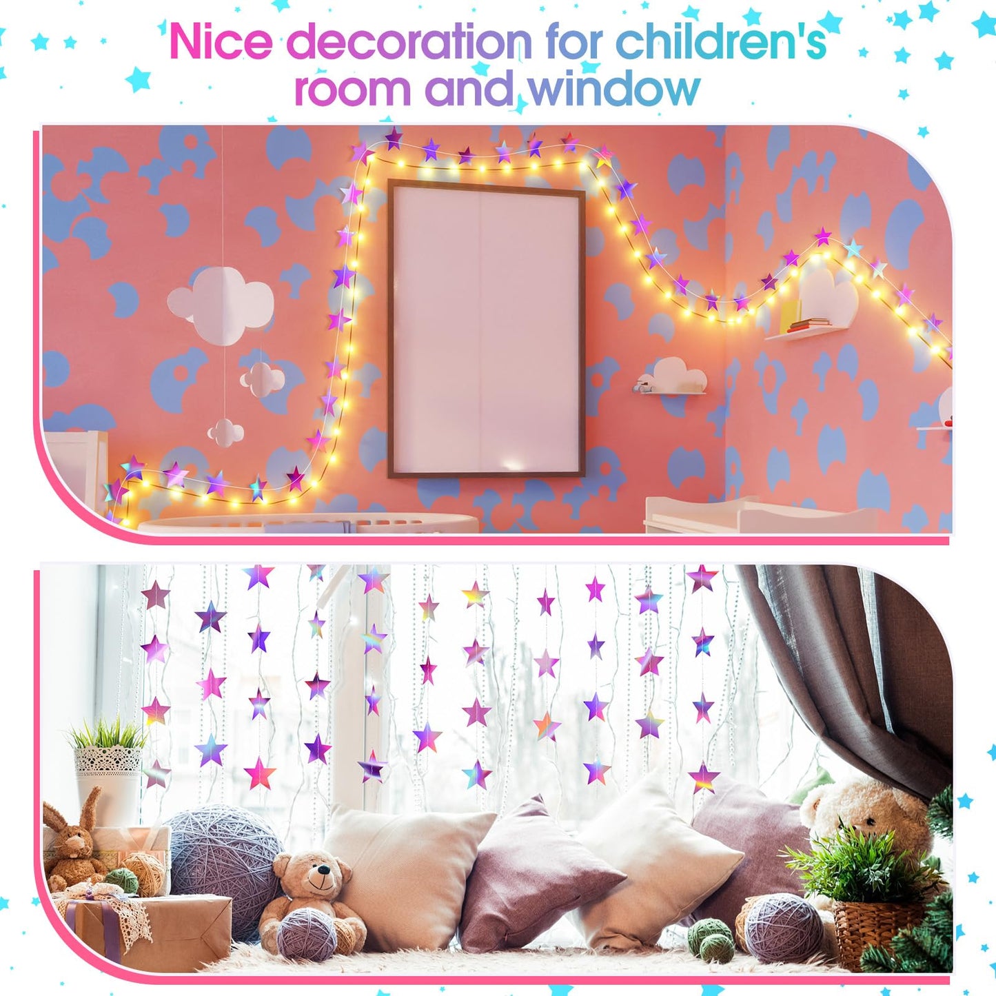 Patelai Glitter Star Garland Banner 2026 Graduation Decor 130 Feet Star Hanging Banner Twinkle Backdrop for Party Birthday Classroom Wedding Supplies(Iridescent Purple)