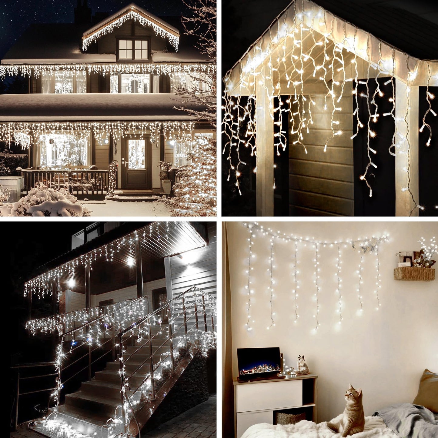 TOPPORTED Icicle Christmas Lights Outdoor,520 LED 49.2FT 8 Modes with 80 Drops Cool White Icicle Lights,Remote Control Outdoor Indoor Fairy String Lights for Christmas Party,Holiday Decorations