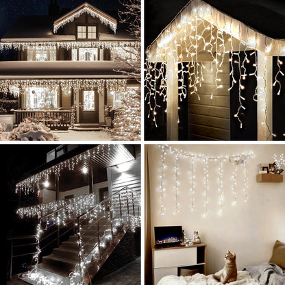 TOPPORTED Icicle LED Christmas Lights Outdoor, 624 LED 59FT 8 Modes with 96 Drops Cool White Icicle Lights,Outdoor Indoor Fairy String Lights for Christmas Party,Holiday,Wedding Decorations