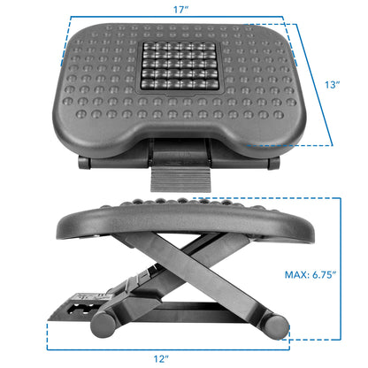 Mount-It! Ergonomic Under Desk Footrest with Massage Rollers, Adjustable Height & 30° Tilt Foot Rest Under Desk (4.25"–6.75"), Office Foot Stool with Non Slip Surface