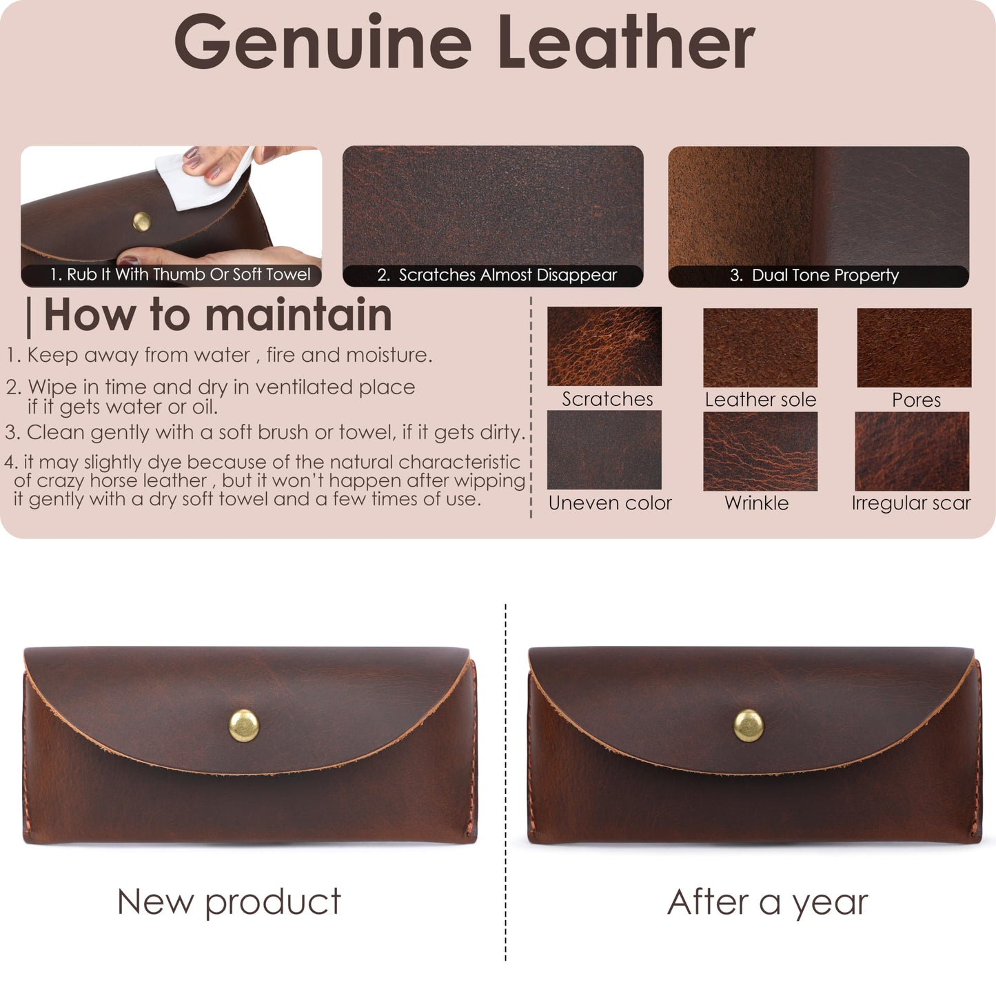 TheAntiq Brown Leather Sunglasses Case - Vintage Eyeglass Holder with Belt Loop, Handcrafted Eyeglasses Case, Slim & Flexible Sunglasses Holder - Leather Sunglass Eyeglass Cases for Men & Women