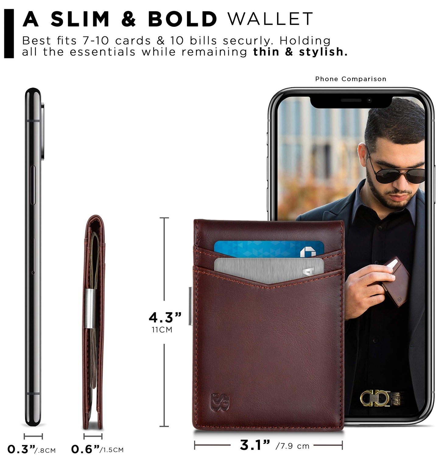 SERMAN BRANDS Money Clip Wallet - Mens Wallets slim Front Pocket RFID Blocking Card Holder Minimalist Mini Bifold (Melted Chocolate Transformer)