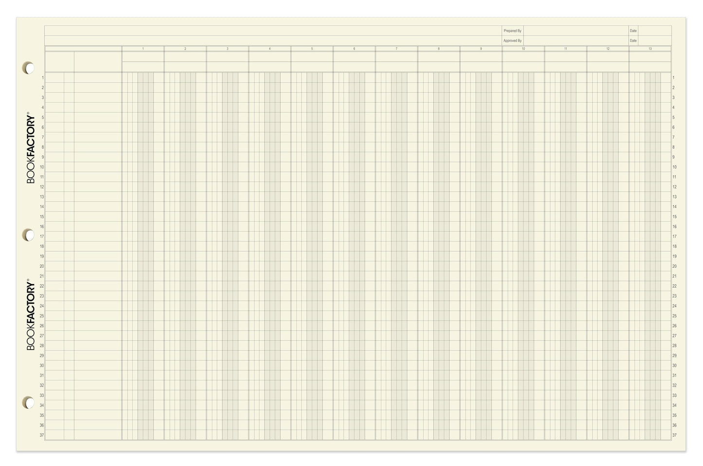 BookFactory Ledger Sheets/Large 13 Column Accounting Ledger Columnar (Thirteen Columns) Loose Leaf Paper - 17'' x 11'', 50 Pages, Loose Leaf, 3 Hole Punched (Made in USA)