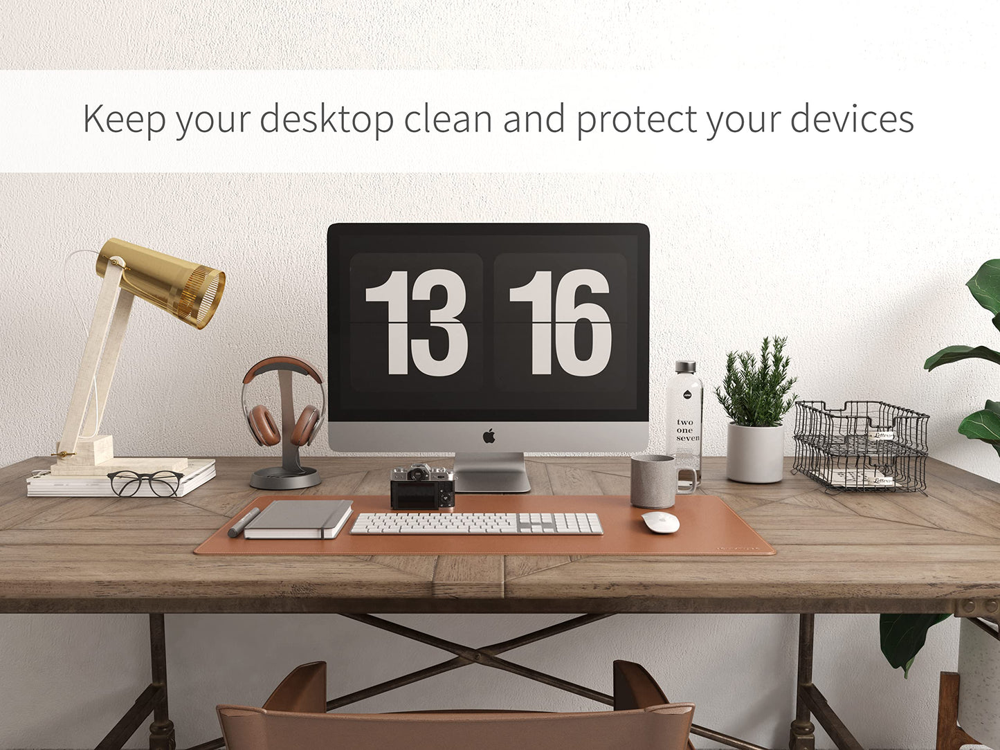 RENMTURE Dual-Sided Desk Pad, Natural Cork & PU Leather Large Mouse mats for Office and Home Work, Desk Protector Non-Slip, Waterproof, Easy Clean (Brown, 36"x17")
