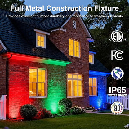 Low Voltage Landscape Flood Lights, Bule Light 9W 12V Wired Outdoor LED Color Floodlights for Uplighting Palm Tree House Flag Wall Washer, Super Bright, Unique Design, Aluminum, Black, 6Pack