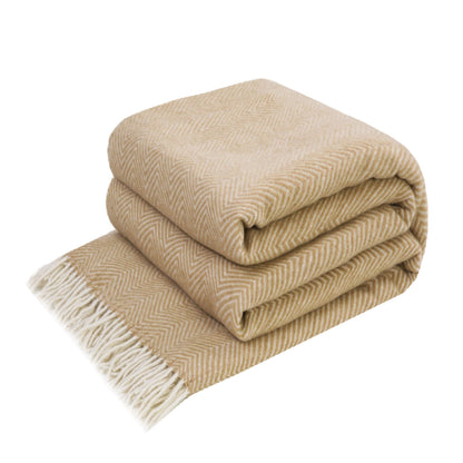 LYHome Merino Wool Blanket - Warm Throw for Cold Weather, Warmest Travel Outdoor Camping Blankets, Picnic Army and Military Throws, Comforter Soft & Cozy (55" x 79" Beige with White Chevron)