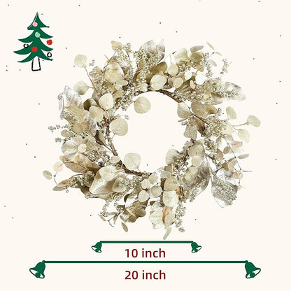 YNYLCHMX 20 Inch Winter Wreath for Front Door, Winter Wreaths with Gold Eucalyptus Leaves and Berries, Artificial Door Xmas Wreaths for Windows Walls Farmhouse Holiday Party Decoration