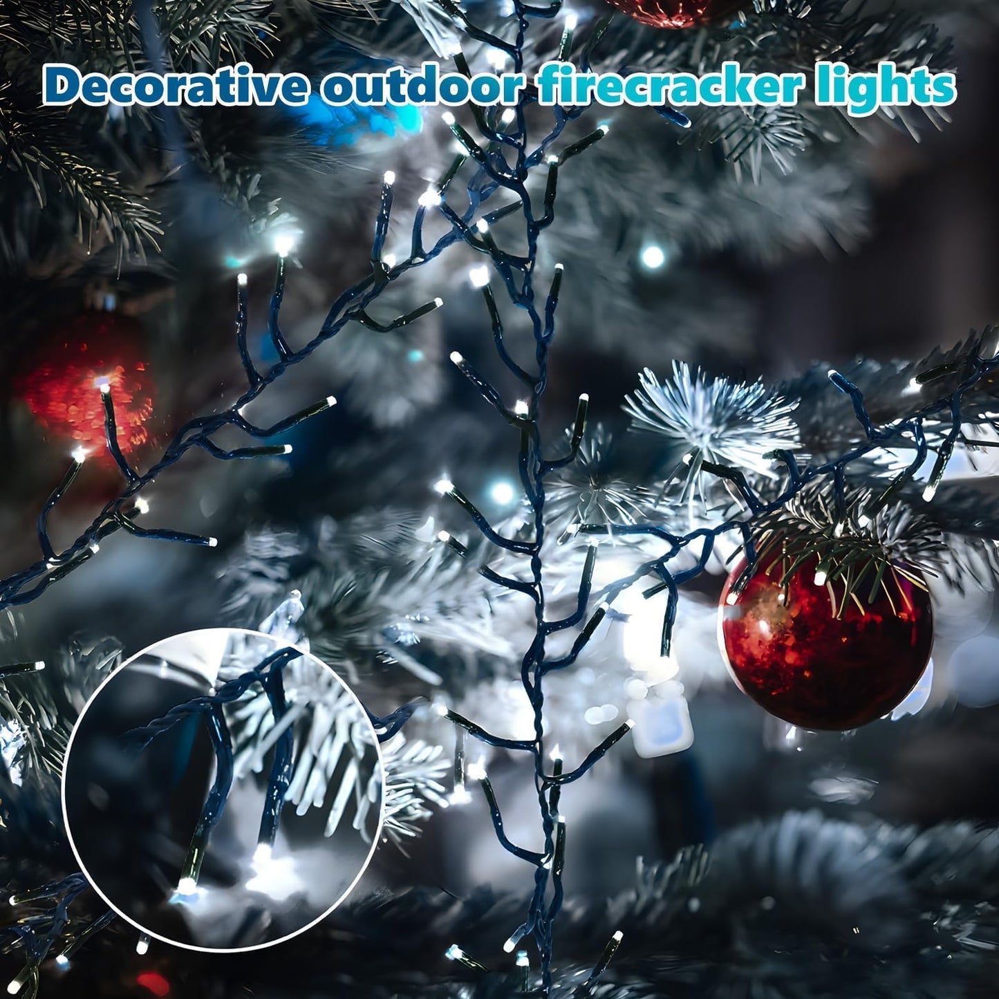 1200 LED 59FT Christmas Cluster Lights, Cool White Christmas Tree Lights Outdoor, Firecrackers String Light with 12 Modes Timer Remote, Waterproof Plug in Twinkle Fairy Light for Xmas Tree Garland