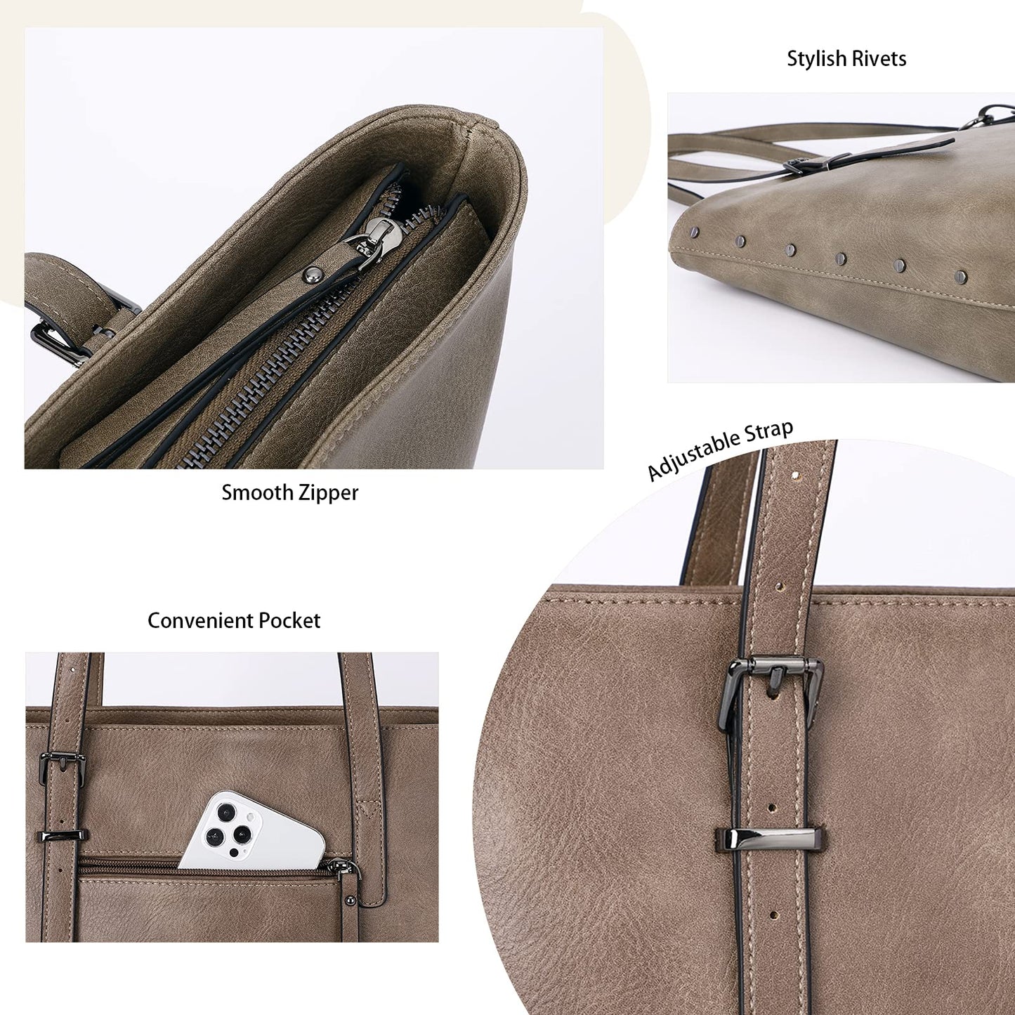 KL928 Handbag for Women Tote Bag PU Leather Large Shoulder Bag Top Handle Satchel Purses 2Pcs Set (Brown-01)