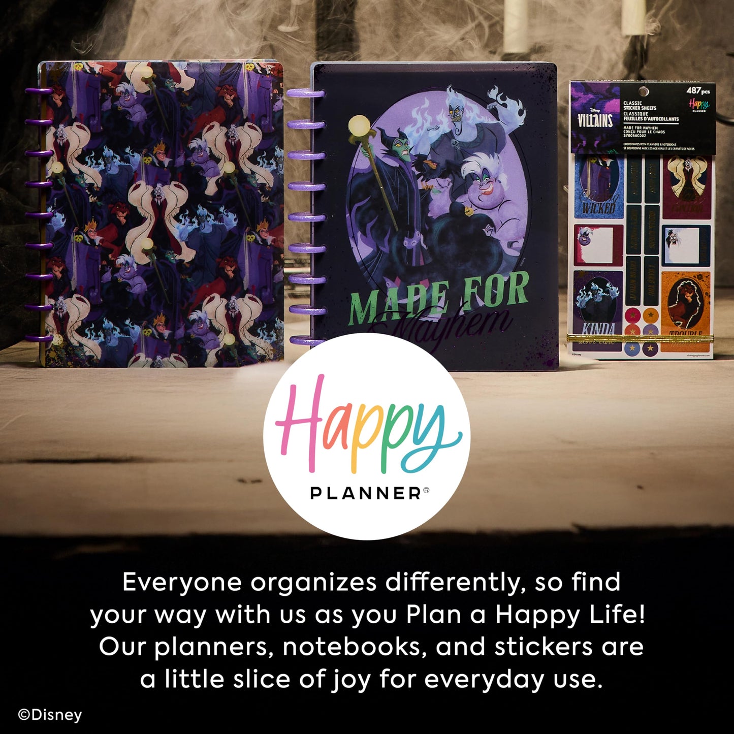 Happy Planner Disney Villains Notebook for Office, School or Journaling, Disc-Bound Notebook, Classic Size, 7" x 9.25", 60 Dot-Lined Pages, Made for Mayhem