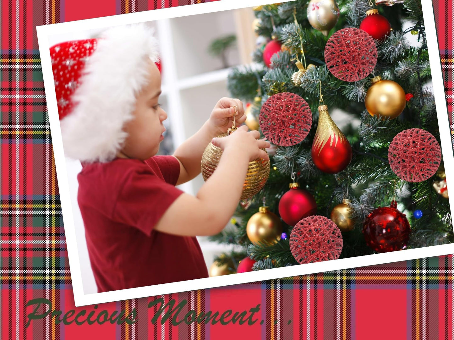 Christmas Traditions 4 inch Christmas Red Glittered Rattan Christmas Ball Ornaments Hanging Tree Decorations (Set of 6)(Christmas Red)
