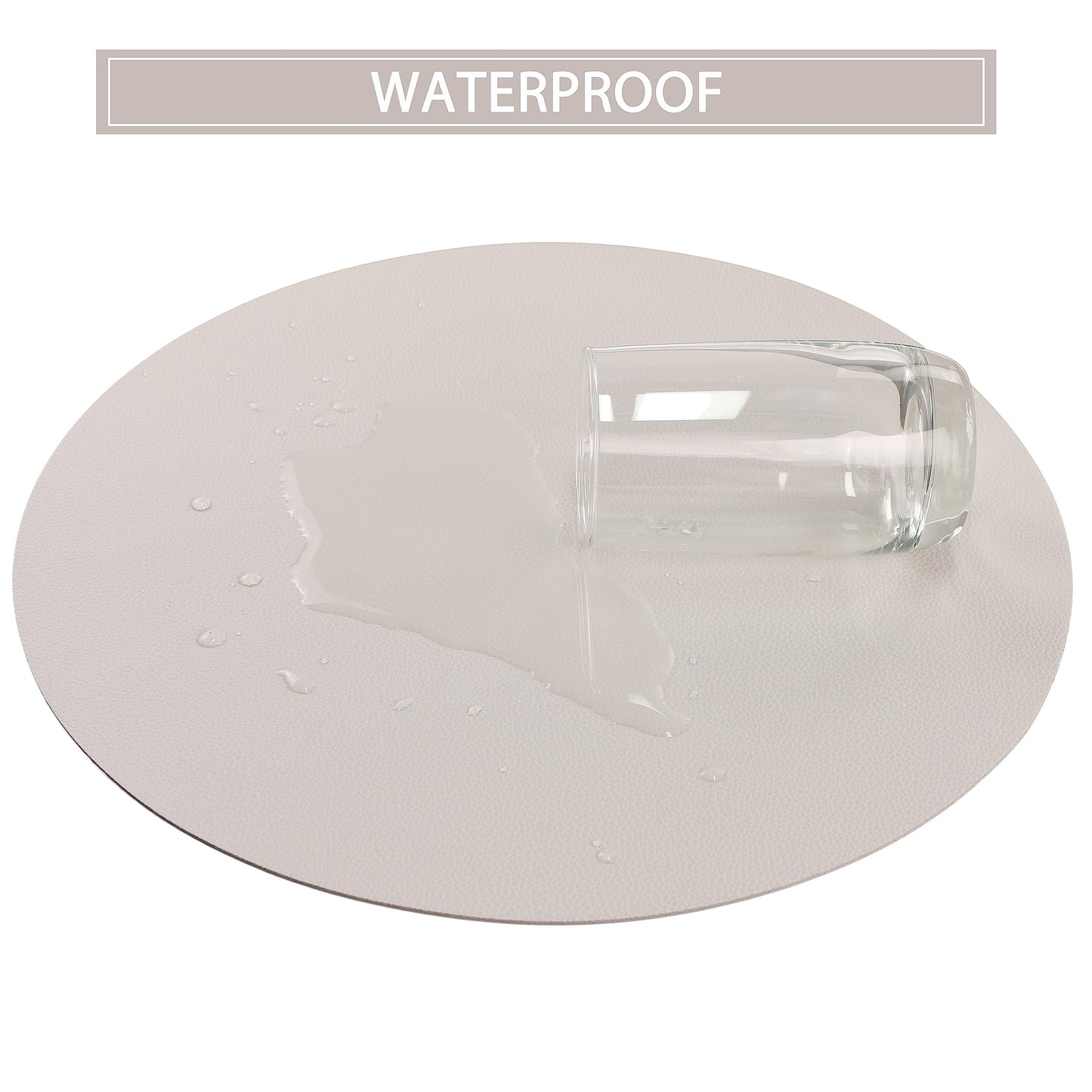 Wipeable Placemats and Coasters Leather Table Mats Waterproof Heat-Resistant Easy to Clean for Dining Table Set Kitchen Table Set of 6, Taupe