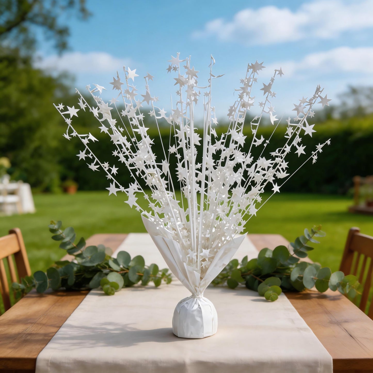 6 Pack Metallic Foil Spray Centerpiece Stars for Wedding, Birthday, Anniversary, Christmas Table Decor, Holiday Festival Baby Shower Graduation Mantle Party Decorations (White)