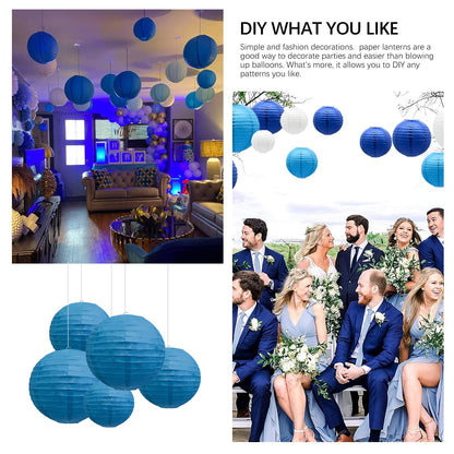 20Pcs Royal Blue Paper Lanterns for Parties, 6” 8” 10” 12” Chinese Asian Hanging Round Paper Lanterns for Birthday Wedding Halloween Christmas Home Decor Party Decor