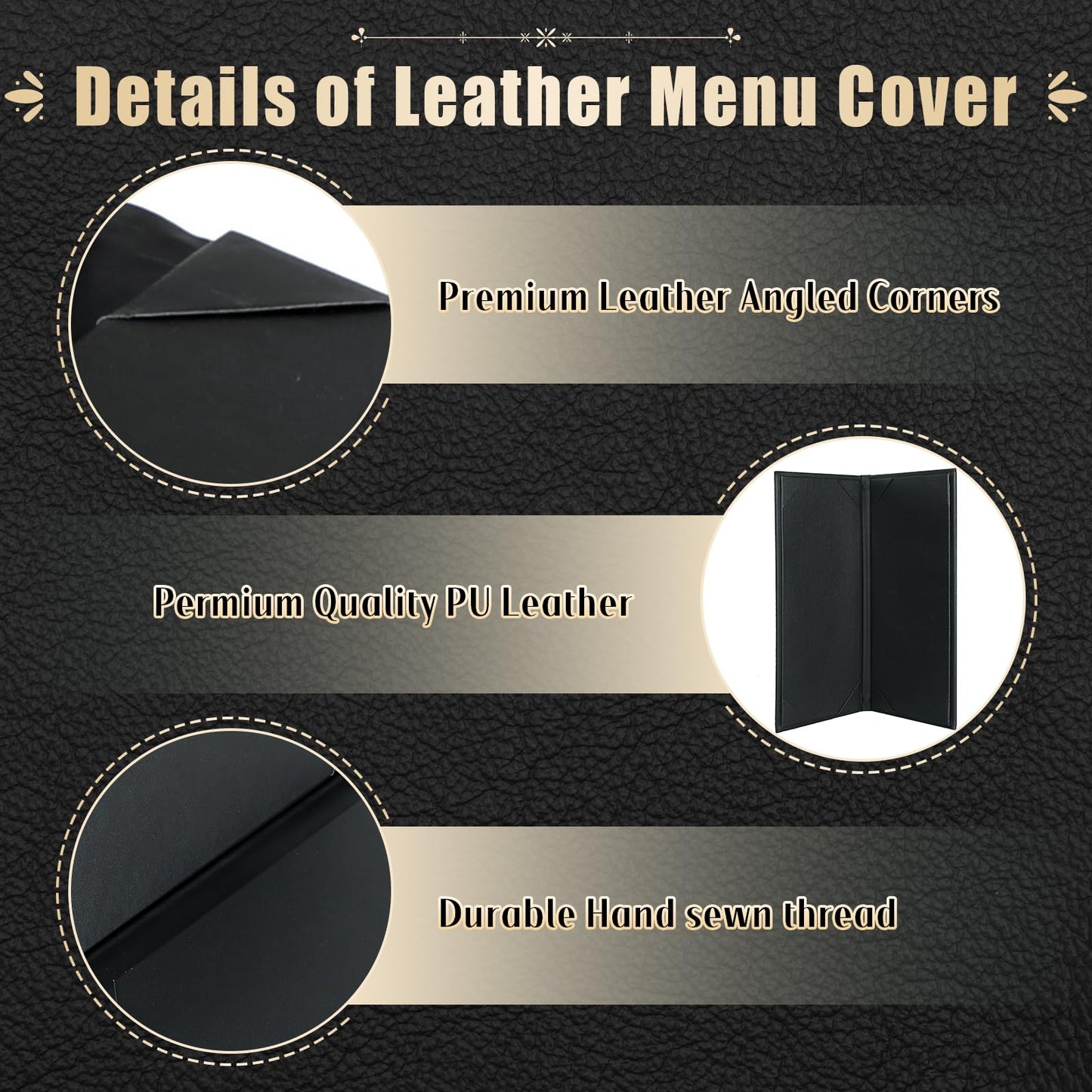 FLKQC 20 Pack Restaurant Menu Covers Holders 4.25" X 11", 2 Pack 2 View Synthetic Leather Menu Holder Covers Book Style with Angled Corners Black for Wine List, Morning Menu, Wine Menu (20, 2 Page)
