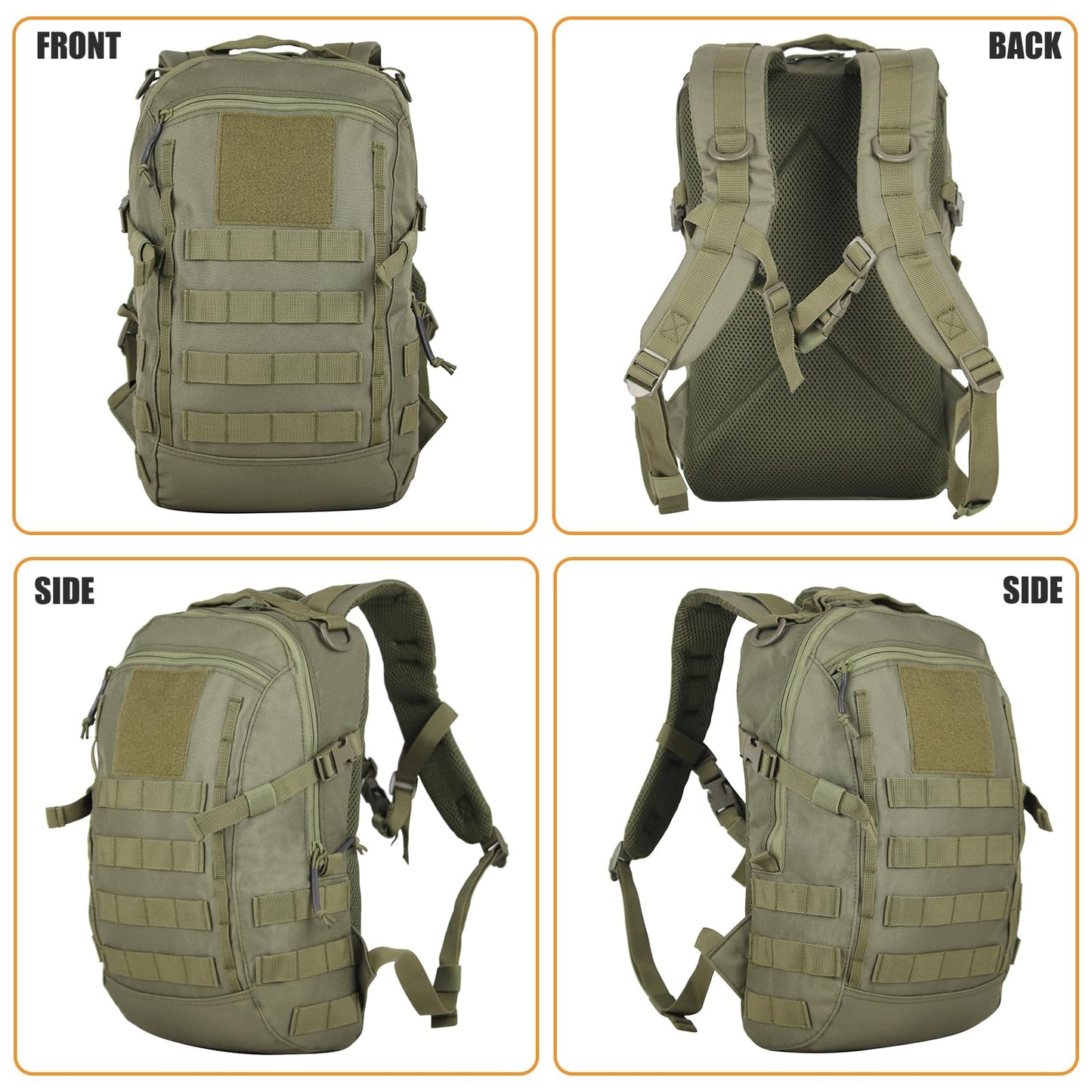 PAIWPHLI Small Tactical Backpack Military Daypack 12L Molle Bag Rucksack Army Daypack for Outdoor,Hiking,Camping,Travel (Green)