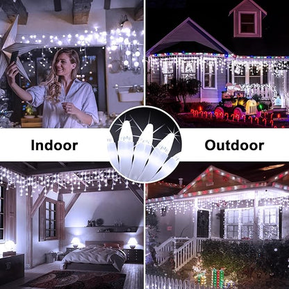 50FT 504 LED Outdoor Christmas Lights - 112 Ice Drops, 12 Pro Modes with Timer Memory & Brightness, Waterproof Hanging Ice String Light for Holiday Wedding Garden Fence House Decor (Cool White)