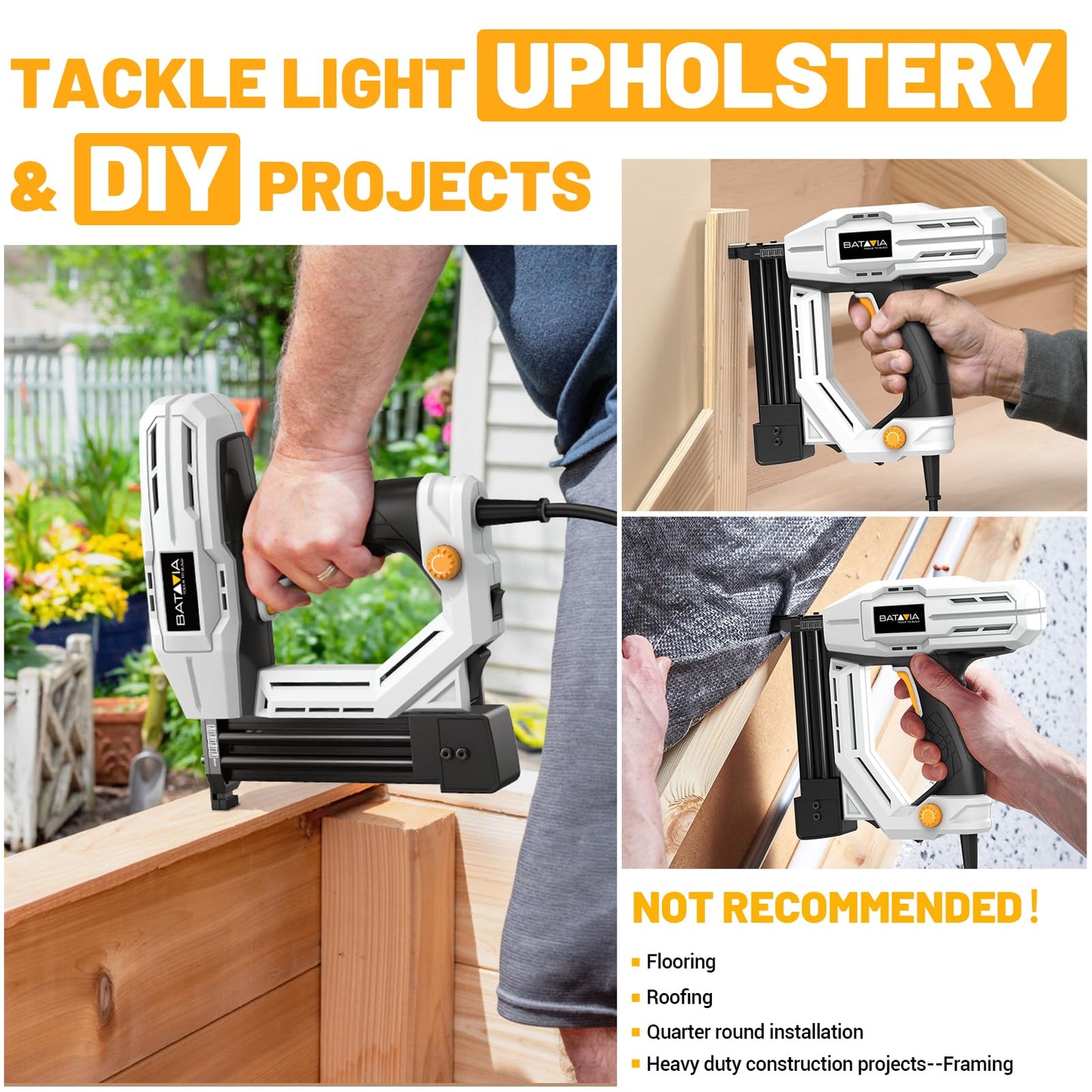 Electric Nail Gun, Batavia 2-in-1 Staple Gun Brad Nailer 18 Gauge for Heavy Duty, 120V Stapler Gun for Upholstery, Carpentry, DIY, 1/4'' Narrow Crown Staples 200pcs and Nails 800pcs Included
