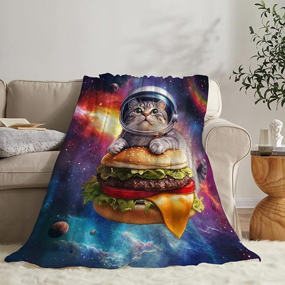 Funny Cat Decor Gifts - Flannel Fleece Fuzzy Cat Throw Blanket, Soft Warm Cozy Plush Food Blanket for Bed Couch Living Room, Stuffed Decoration for Kids Adult, 60"x50"