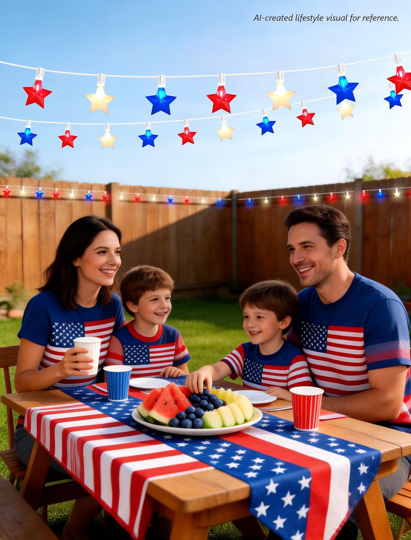 Adirxon 50FT 25-Light Patriotic Star String Lights, Red White and Blue LED Star Lights with White Wire, IP44 Water-Resistant 4th of July Decorations for Independence Day, Patio and Party Décor
