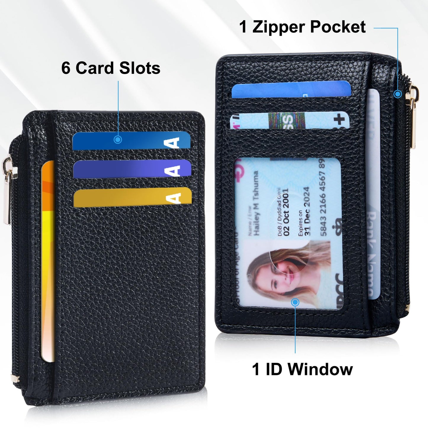Tipmile Credit Card Holder for Women Slim Minimalist Front Pocket RFID Blocking Wallet Small Compact Card Case with ID Window, Classic Black