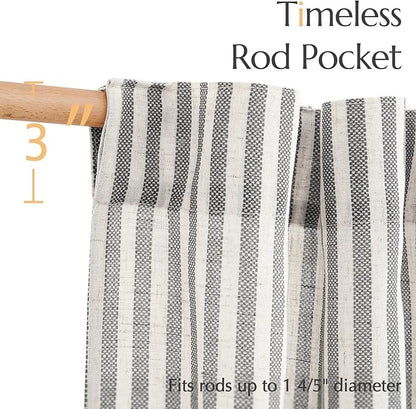 jinchan Striped Linen Kitchen Curtains 24 Inches Tier Curtains Farmhouse Modern Cafe Style Small Window Treatments Airy Light Filtering Rod Pocket for Living Room Bathroom 2 Panels Charcoal Grey