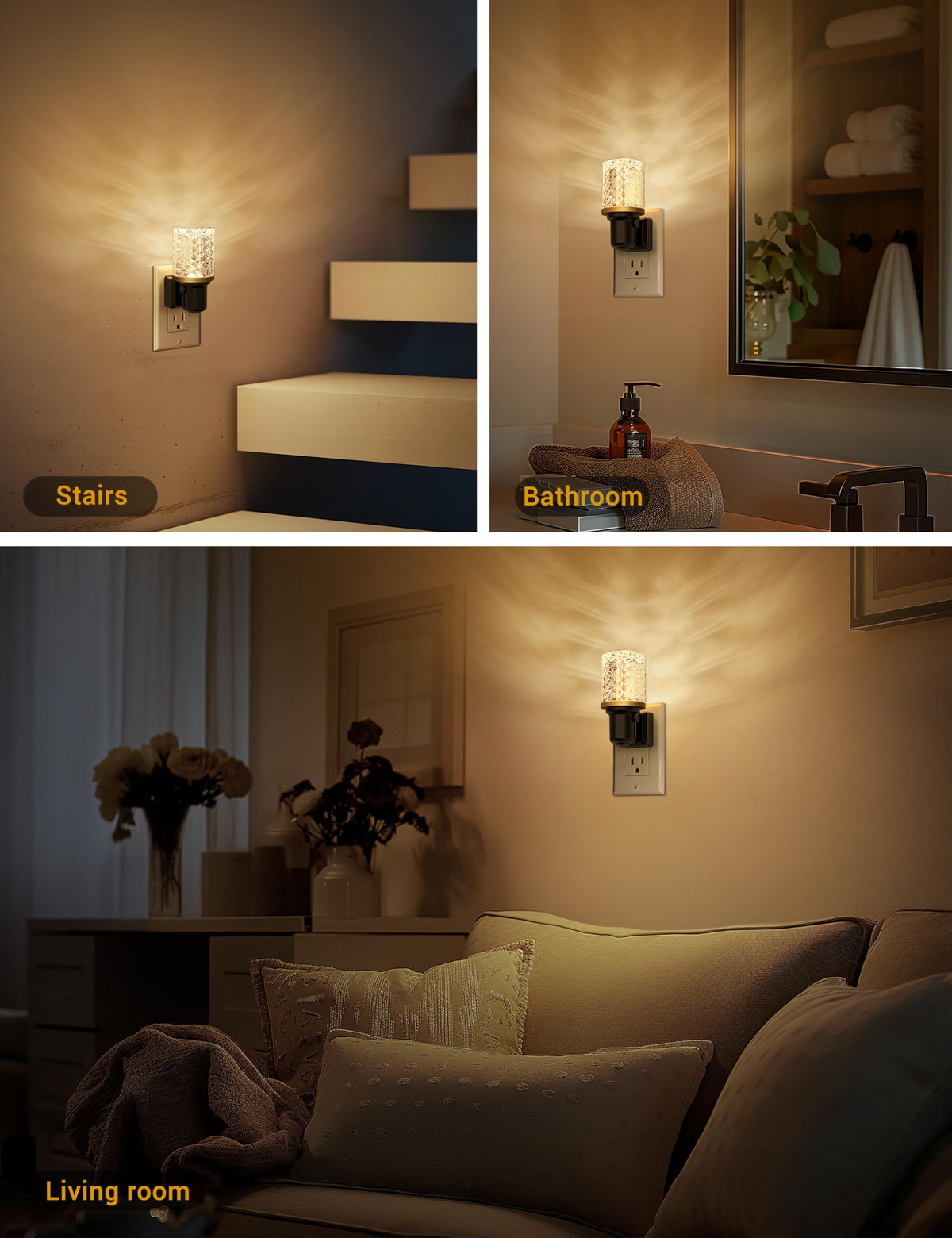 JandCase LED Night Light, Dimmable Night Lights Plug into Wall, Modern Nightlight with Auto On Off Light Sensor, 3000K Soft White Night Light 0-100LM Brightness for Bathroom Hallway Bedroom Decor