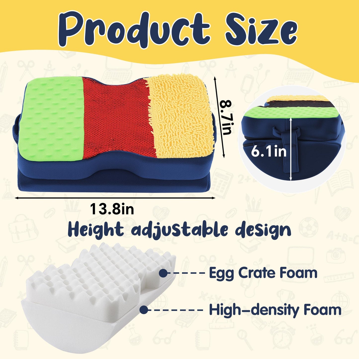 BALAPET Adjustable Height Wiggle Wobble Chair Feet, Egg Crate Foam Sensory Foot Cushion with Sequin Flip Fabric, Quietly Facilitates Movement to Help Improve Concentration in The Classroom,or at Home