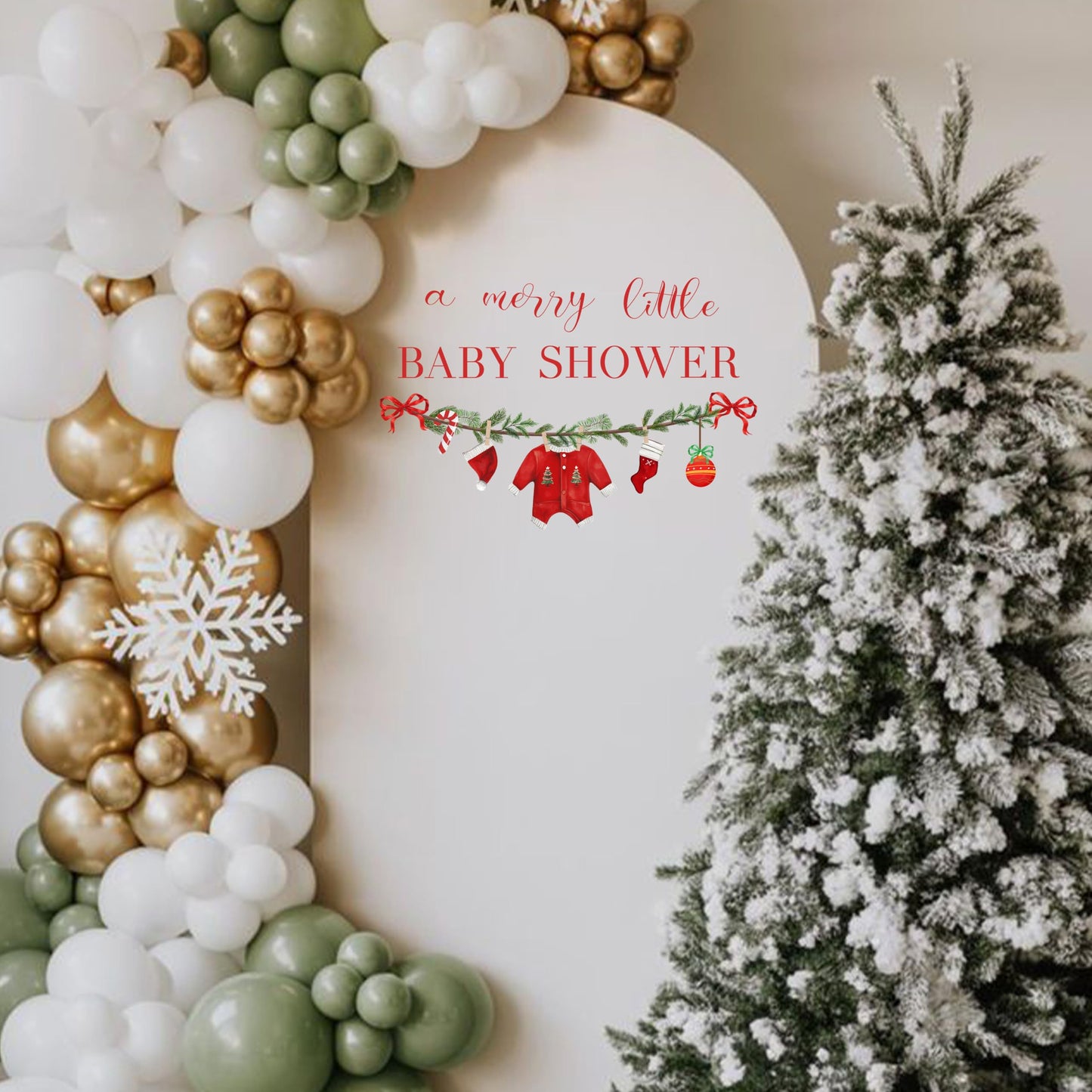 GIOGUK A Merry Little Baby Shower Decal - Merry Christmas Theme Baby Shower Party Decoration Wall Decal, Xmas Gender Reveal Party Supplies Wall Stickers, Christmas Sign Balloon Arch Decor Stickers