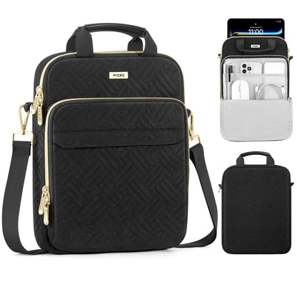 MoKo 13 Inch Puffer Tablet Sleeve Bag for New 13" iPad Air M4 2026 / Pro M5, iPad Pro 12.9" M2&M1, Galaxy Tab S8/S9 Plus 12.4", 360° Edge Protection Puffy Bag with Handle & Shoulder Strap, Black