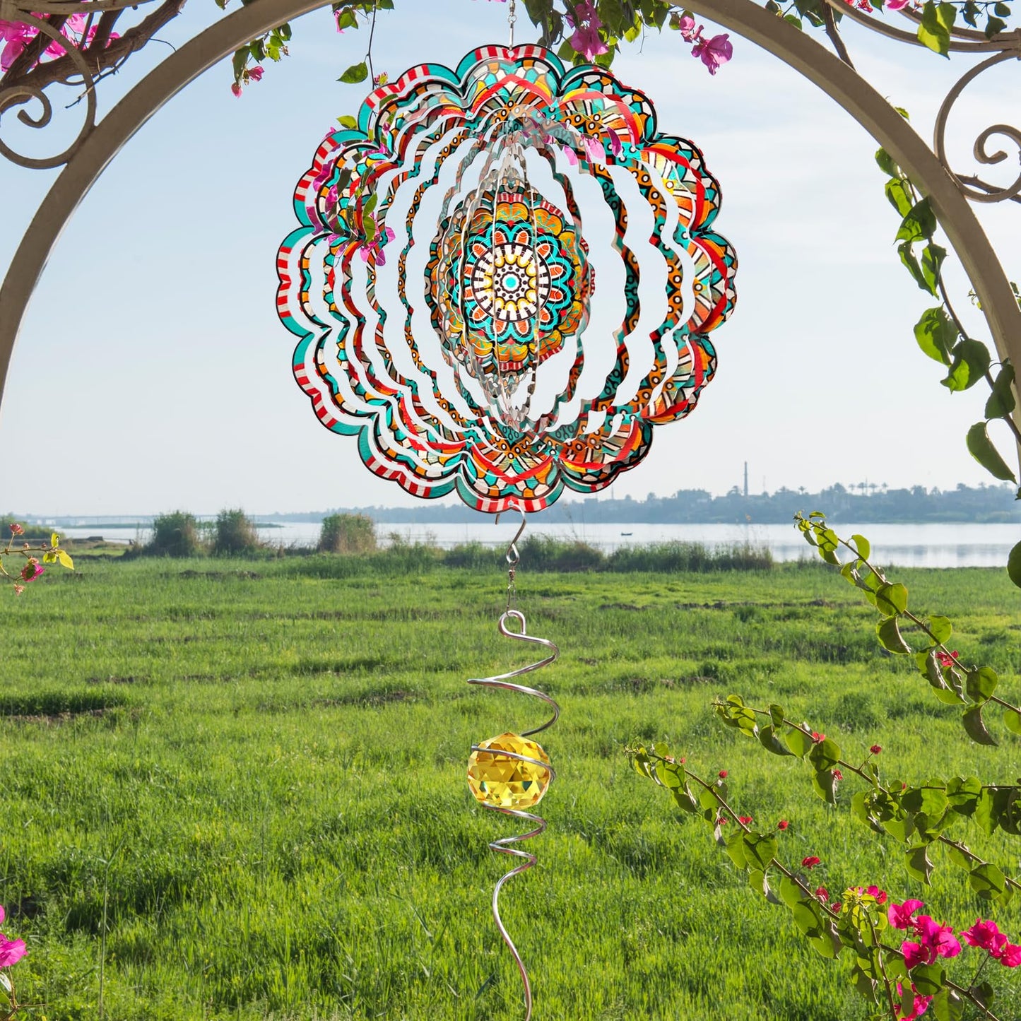 Eiryhope Mandala Wind Spinner - Lucky Star Design | 12-Inch Laser Cut Stainless Steel, Kinetic Hanging Wind Sculpture for Garden, Porch, Patio, Home | Outdoor 3D Metal Windcatcher & Yard Art