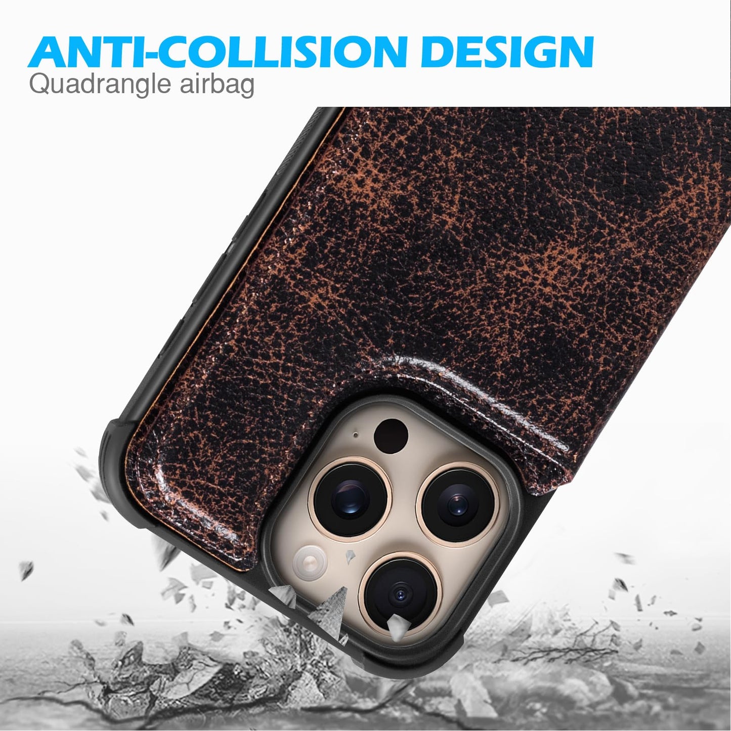 RMAWRAD Wallet Real Leather Case Compatible with iPhone 15 Pro Max 6.7",Genuine Leather，Shockproof, Anti-Fall Case, Flip Cover, with Card Slot, Double Magnetic Buckle, Kickstand, Coffee