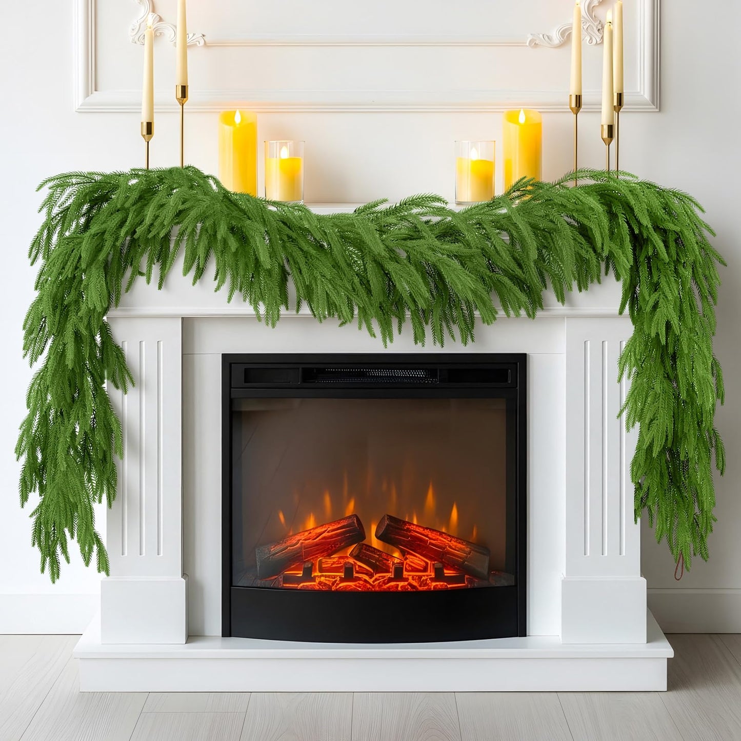 N&T NIETING Christmas Norfolk Pine Garland Real Touch Artificial Christmas Green Xmas Garland for Mantle, Table Holiday Fireplace Staircase Indoor Outdoor Christmas Decorations (9 FT)