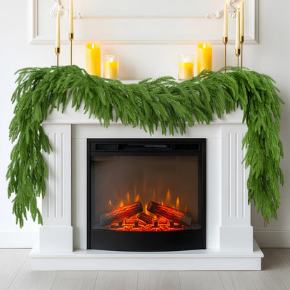 N&T NIETING Christmas Norfolk Pine Garland Real Touch Artificial Christmas Green Xmas Garland for Mantle, Table Holiday Fireplace Staircase Indoor Outdoor Christmas Decorations (9 FT)