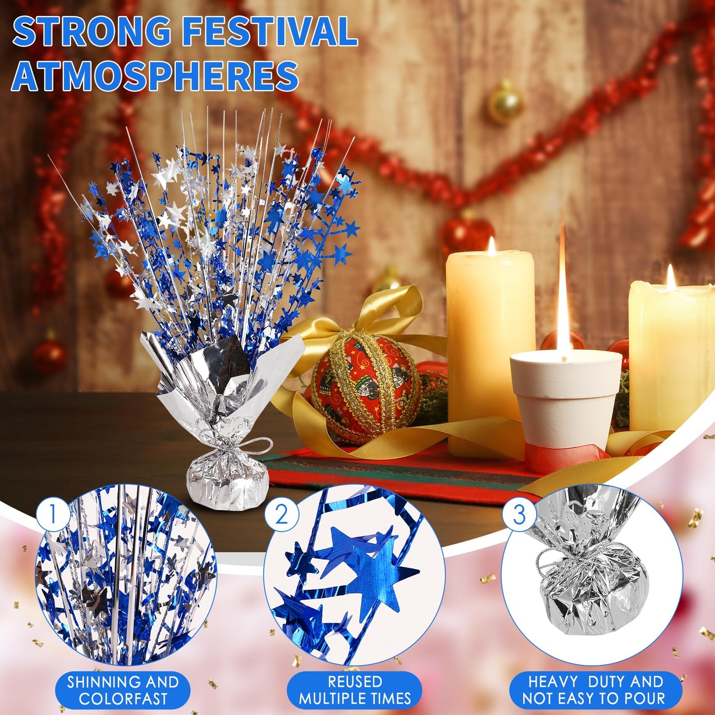 12 Pack Metallic Foil Spary Centerpieces for Tables, Silver NavyBlue Centerpieces for Tables Decorations, Star Brust Table Centerpieces for Birthday Graduation Wedding Baby Shower Party